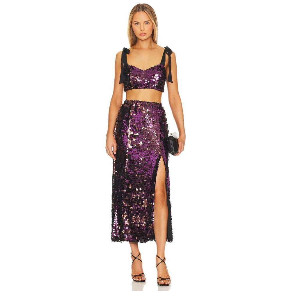Free People Star Bright Sequin High Slit Fairy Midi Skirt in Lilac SZ 2 NEW